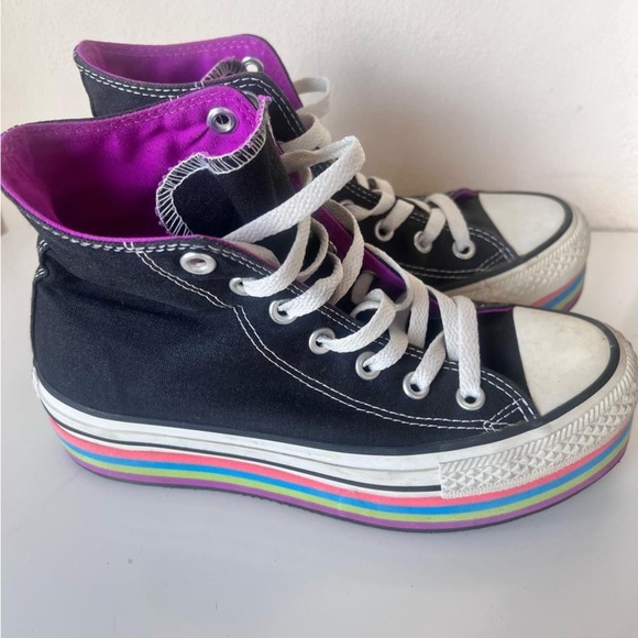 Platform Converse Black and Purple High-Top rainbow Sneakers - Picture 1 of 9